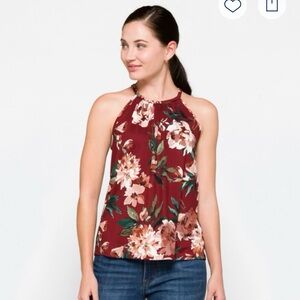 Papermoon Floral Halter Top - Burgundy and White